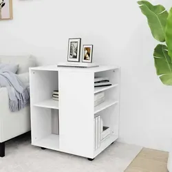 vidaXL Rollschrank Weiß 60x53x72 cm - Büroschränke mit modernem Design und mobiler Funktionalität. Aus hochwertigem Holzwerkstoff, ideal zur Aufbewahrung von Druckern und Zubehör, dank 4 Rollen (2 feststellbar) flexibel einsetzbar.