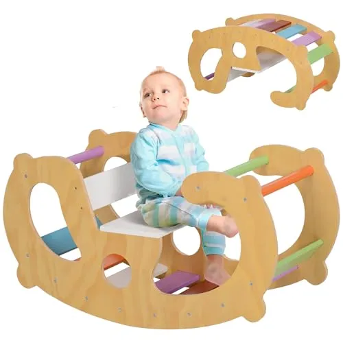 AIYAPLAY 2 in 1 Klettergerüst Set mit Schaukelstuhl - Indoor Klettergerüste für Kinder, vielseitiges Kletterspielzeug aus Holz, fördert motorische Fähigkeiten und Kreativität, sicher und stabil bis 50 kg, ideal für drinnen.