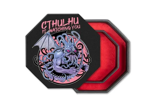 shibby Würfelbrett mit Ablage und Deckel für Tabletop Spiele - Cthulhu Lila - Praktisches Würfelbrett mit 4cm hohem Rand für sicheres Würfeln. Weicher Samtboden schützt Würfel und Tisch. Ideal für Brett- und Rollenspiele, mit Platz für alle Würfel und perfekt für unterwegs.