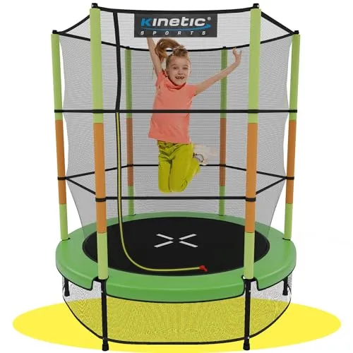 KINETIC SPORTS Kinder Trampolin Jumper 140 cm - Sicheres Spielvergnügen - Trampolin für Kinder bis 8 Jahre mit gelenkschonender Gummiseil-Federung und sicherem Sicherheitsnetz. Ideal für Indoor und kurze Garten-Nutzung, fördert Bewegung und Spaß!