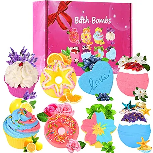 Badebomben Geschenkset,8 Stück Badebomben für Frauen.Organische natürliche handgemachte Aroma-reine ätherische Öl-Schaumbad-Kugeln.Geburtstagsgeschenkidee für Mädchen, Frauen, Kinder