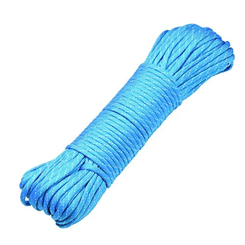 DonDon 30 Meter langes Stoffband Nylon-Schnur Paracord-Seil Survival Band zum Basteln und für Outdoor Camping Aktivitäten 4 mm - 7 Stränge blau mit silbernen Punkten