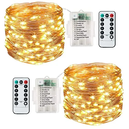 Lezonic 2 Pack 120 LED Lichterkette Batterie, 12m / 8 Modi, Lichterkette Kupferdraht Wasserdichte IP65 für Party weihnachtsdeko Hochzeit (Warmweiß)