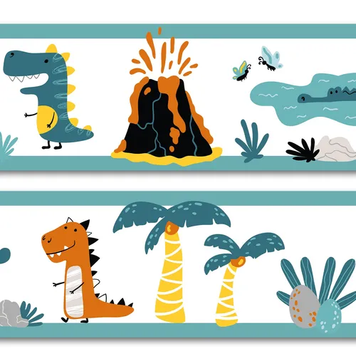 Bordüre Dinos 15cm x 200cm Selbstklebend Kinderzimmer Wandtattoo Baby Kind Y033