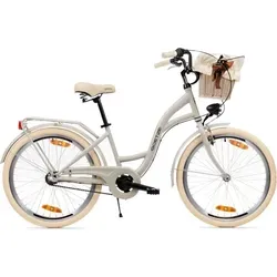 Goetze Style 24 Zoll Kinder Citybike, 14 Zoll Tiefeinsteigerrahmen, 3-Gang Shimano Nexus, Rücktritt, V-Bremse, LED, Rattankorb - Beige