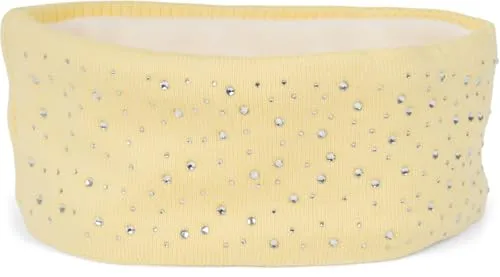 styleBREAKER Damen Stirnband mit Strasssteinen und weichem Fleece-Innenfutter, Feinstrick Haarband, warmes Headband 04026003, Farbe:Gelb