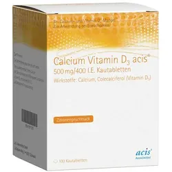 Calcium Vitamin D3 acis 500mg/400 internationale Einheiten - Arzneimittel zur Unterstützung des Knochenaufbaus, ideal zur Vorbeugung von Calcium- und Vitamin-D-Mangel bei älteren Menschen.