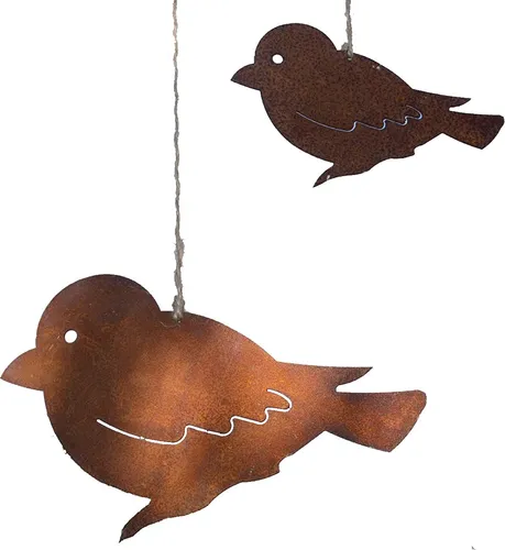 Rostikal 2er Rost Deko Set Vogel 7 cm und 10 cm Hängedeko Edelrost Gartendeko Figuren Vintage