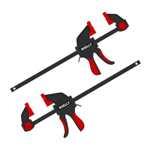 ROELLY 2-Teiliger Einhandzwinge, Zwingen-Klemmen & Spanner, Zargenspanner, Spannweite 200 mm, Dehnungsbereich 400 mm, 71 kg Zwingenkraft, Verwendung bei Holzhäusern
