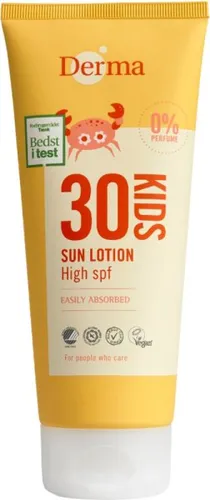 DERMA Sonnenschutz Lotion für Baby & Kinder LSF 30 | Nicht-fettende, Wasserfest Sonnencreme Gesicht & Körper | Parfümfrei & Hypoallergen Sonnenmilch für Empfindliche Haut | UVA-UVB Sunscreen | 200 ml