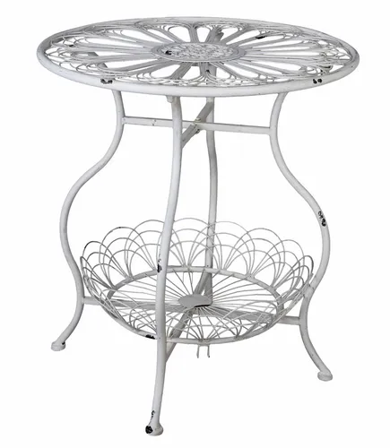 Tisch Weiss Gartentisch Beistelltisch Metalltisch Eisen Kaffeetisch Vintage