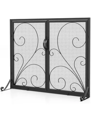 COSTWAY Schutzgitter Kamingitter mit Türen 96x78cm