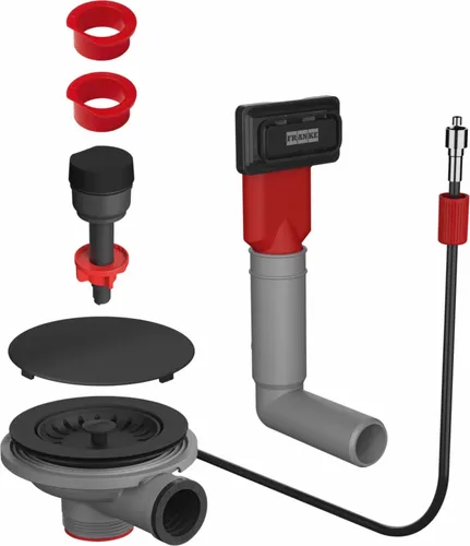 Franke Ablaufgarnitur Mattschwarz mit Drehknopf und eckigem Überlauf - Spülenzubehör mit elegantem Design, hitzebeständig und antimikrobiell behandelt für höchste Hygienestandards. Ideal für Fragranite-Spülen in Onyx und Black Matt.