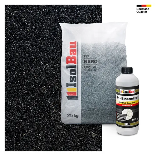 Steinteppich SET Nero 1-4mm - Wegsteine, Kiesel & Harz - Hochwertiger Marmorkies mit PU-Bindemittel, frostbeständig und ideal für Balkon, Terrasse oder Pool. Flächendeckung von 2,5 m².