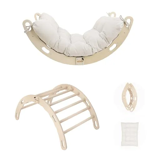 MAMOI® Kletterbogen mit Kissen | Kissen aus Baumwolle | Klettergerüst aus Holz | Kletterdreieck | Holz-Bogen | Indoor Spielgerät