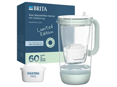 BRITA Glas Wasserfilter Kanne Limited Edition (2,5l) mit MAXTRA PRO Kartusche, Hellgrün
