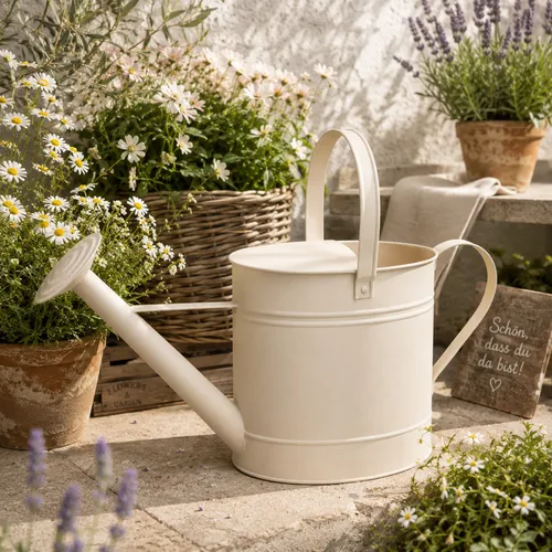 Kanne Gießkanne Blechkanne Metallkanne Dekokanne Creme 7,5 Liter - Dekorative Gießkanne aus robustem Metall, ideal für Garten und Balkon. Mit einem Fassungsvermögen von 7,5 Litern und ansprechendem Design verschönert sie jeden Außenbereich.