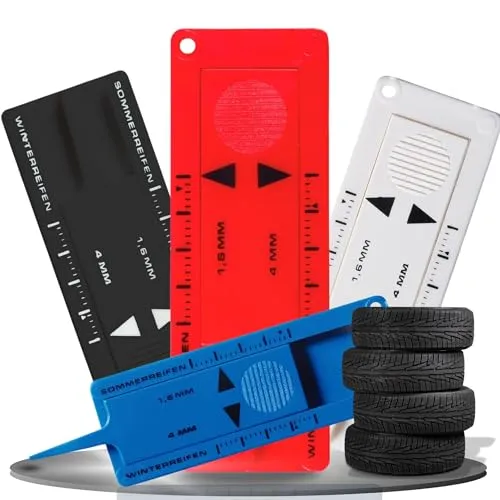 Reifen Profiltiefenmesser 0-20mm Messbereich - Reifenprofiltiefenmesser für Winter- & Sommerreifen - Autozubehör zum Tiefenmessen der Reifen - praktisches Reifendruckmessgerät, Farbe:standard-rot
