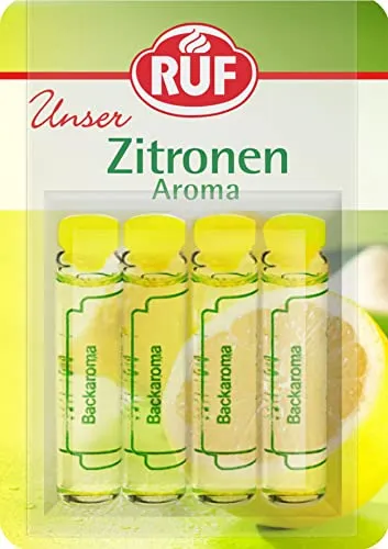RUF Backaroma Zitrone - 4 Fläschchen fruchtig frisches Zitronenaroma - Natürliche Extrakte für Backwaren, verleiht Teig und Cremes eine spritzige Zitronen-Note, glutenfrei und vegan.