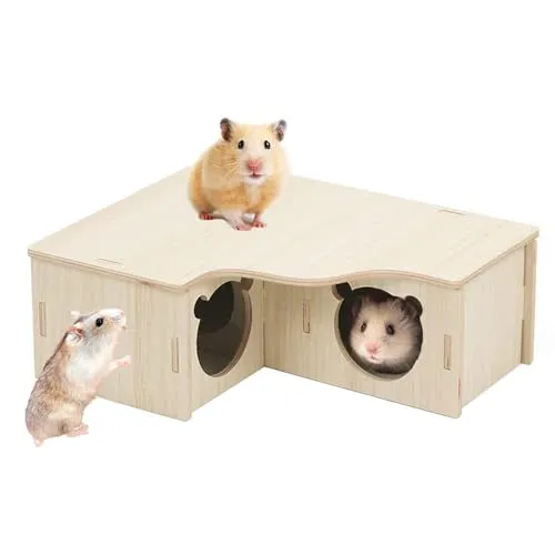 RHQFDM Hölzernes Hamsterhaus,Hamster Eckhaus,Hamster Holzhaus Käfig,Hamster Käfig Versteck Ecketage Dekor Zubehör Für Hamster,Eichhörnchen,Meerschweinchen und andere Kleintiere zum Verstecken