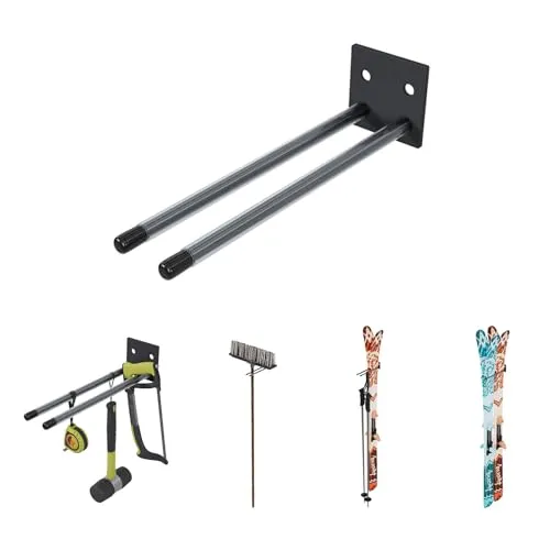 QLS Skihalterung N2 - Praktischer Skiwandhalter für optimale Skiaufbewahrung - Skiaufbewahrung: Robuster Halter aus pulverbeschichtetem Stahl mit Gummierung schützt Ihre Skier vor Kratzern und sorgt für eine platzsparende, ordentliche Lösung.