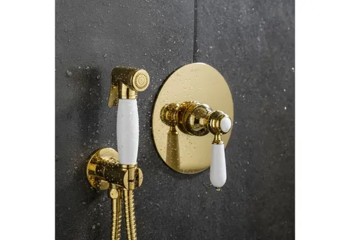 PaulGurkes Bidetarmatur PGSETBIDET-ZR - Bidetarmatur aus massivem Messing mit goldener Hochglanz-Oberfläche, langlebiger Keramikkartusche und Rückflusssicherung - ideal für ein stilvolles Badezimmer.