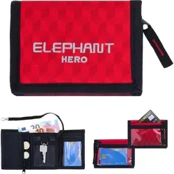 Geldbörse Kinder Portemonnaie Elephant Hero Signature Wallet mit Schlüsselgurt und Karabiner Börse Jungen Mädchen Schülerbörse 12864 Red Cube... - Rot