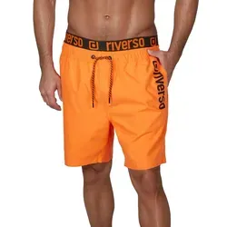 riverso Badehose Herren Regular Fit RIVBobby Regular Fit Shiny Orange-Schwarz Tunnelzug XL