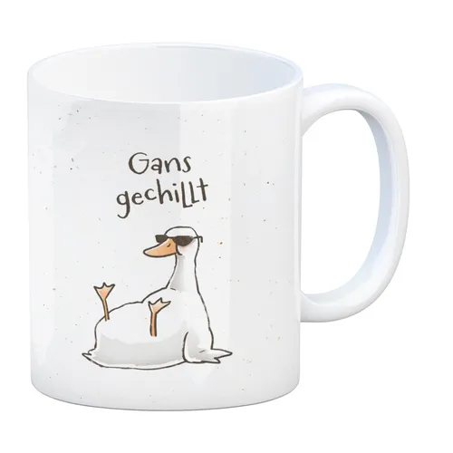 Gilbert die Gans Kaffeebecher mit Spruch Gans gechillt in gelb von speecheese