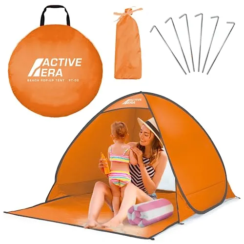 Active Era Pop Up Strandmuschel mit UV Schutz - Ideal für Familien - Strandmuschel für 2-3 Personen mit UPF 50+ UV-Schutz, Easy Pitch Pop-Up Technologie für schnelles Aufstellen und gute Belüftung. Perfekt für den Sommer am Strand!