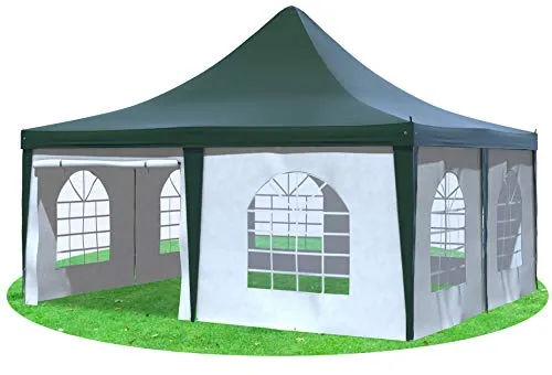 Stabilezelte Gartenpavillon 5x5m mit Seitenteilen Arabica Pagodenzelt PVC GRÜN Weiss