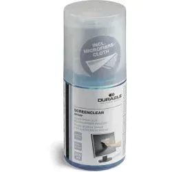 DURABLE Screenclean Reinigungsspray mit Mikrofasertuch 582300 , 1 Set = 200 ml – Spray + 1 Mikrofasertuch