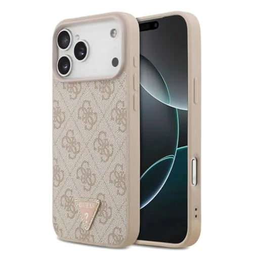 CG MOBILE Guess Leder 4G Triangle Strass Hülle für iPhone 17 Pro Max (Pink)