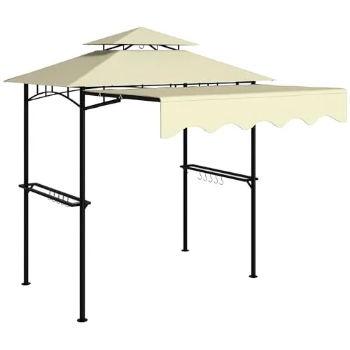 Outsunny Grillpavillon 242x232x248 cm – Wasserabweisend & Flammhemmend - Dieser vielseitige Grillpavillon bietet ein höhenverstellbares Vordach für optimalen Wetterschutz und eine hervorragende Luftzirkulation dank der Doppelschichtdach-Konstruktion. Mit praktischen Seitenregalen und stabiler Metallkonstruktion ideal für Gartenpartys.