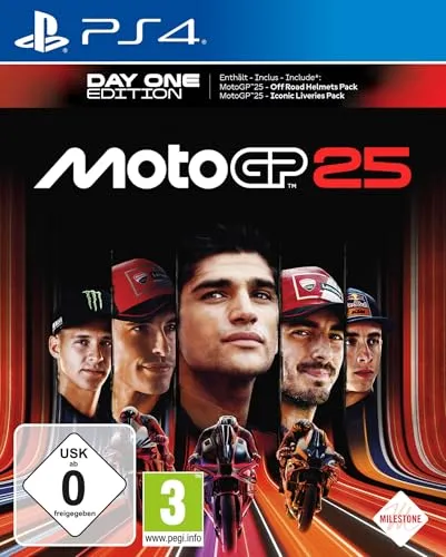 Moto GP 25 Day One Edition - PS4 [EU Version] - Rasante Motorrad-Rennsimulation für PS4 mit realistischem Gameplay dank Unreal Engine 5 und Crossplay-Funktion. Erlebe deine eigene Karriere und meistere alle Rennherausforderungen!