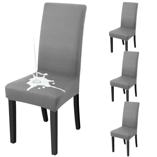 Fuloon Stuhlhussen wasserdichte,Stretch Stuhlbezug Moderne Stuhlüberzug Elastische Abnehmbar Waschbar Spannbezug für Esszimmerstühle Schwingstuhl 4er Set,Grau