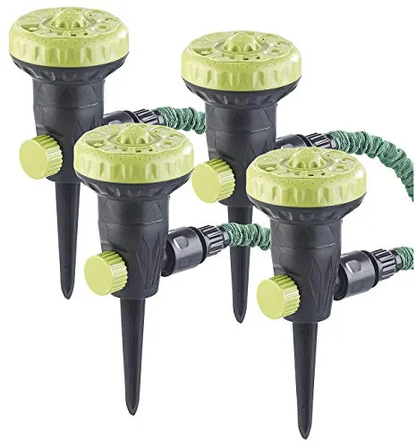 Royal Gardineer Beregner 4er-Set - Bewässerungssysteme für Rasen und Beete an heißen Tagen • 9 Sprühfunktionen für individuelle Anwendung • Einfache Handhabung mit universellem Klick-System