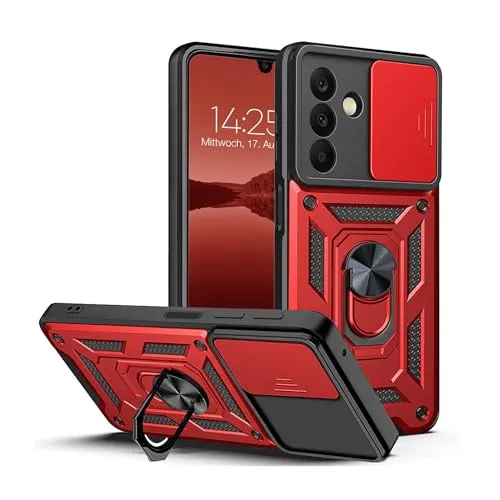 LBH Armor Hülle für Samsung Galaxy A26 5G Case mit Kameraschutz Outdoor Stoßfest Handyhülle 360 Grad Metal Ring Halter Ständer Schutzhülle für Handyhalterung Auto Magnet Rot