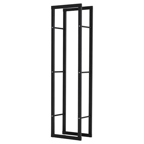 HOMCOM Kaminholzregal 40 x 25 x 150 cm Brennholzregal aus Metall, Kaminholzständer für Innen und Außen, Schwarz