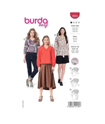 burdastyle Schnittmuster 5924 | Verschlusslose Blusen zum selber nähen | Damen, Gr. 34-48 | Nählevel: sehr leicht