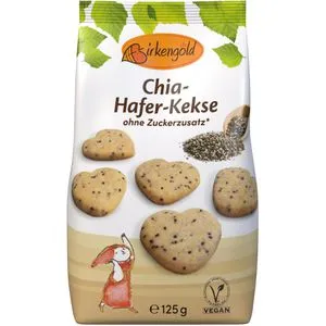 Birkengold Kekse Chia-Hafer-Kekse, mit Xylit, ohne Zuckerzusatz, laktosefrei und vegan, 125 g