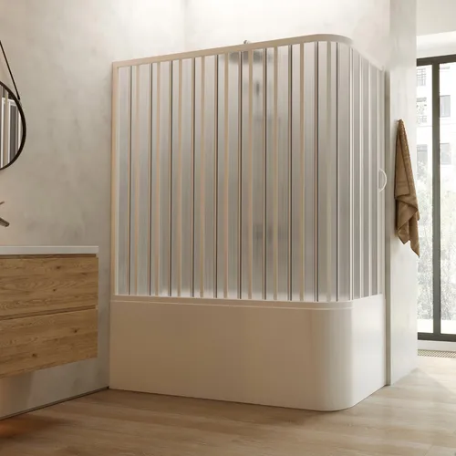 BADDENWANNEFALTWAND DUSCHKABINE WEIßE PVC FALTTÜR 70x140 CM
