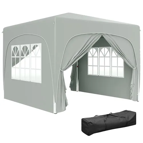 Outsunny Pavillon 3x3m - Wasserabweisend & UV-Schutz 50+ - Pavillon für Garten & Camping mit 4 Seitenteilen, bietet schnellen Aufbau und Schutz vor UV-Strahlen. Ideal für Feste, höhenverstellbar und geräumig für 6-9 Personen.