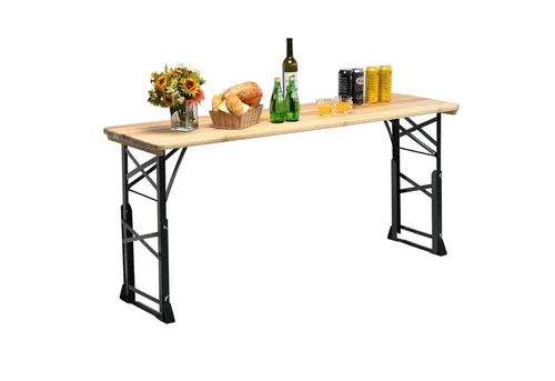 GOPLUS Höhenverstellbarer Bierzelttisch 168,5 cm - Bierzeltgarnituren mit 2 einstellbaren Höhen, stabiler Metallrahmen und Schirmloch für Schatten an heißen Tagen - ideal für Camping und Partys.