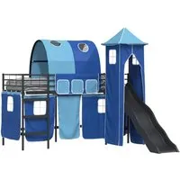 vidaXL Kinderloftbett Schwarz und Blau 90 x 190 cm - Modernes Hochbett für Kinder mit Rutsche und Vorhängen. Perfekt zum Entspannen und Spielen, robust und stilvoll, ideal für kreative Rückzugsorte.
