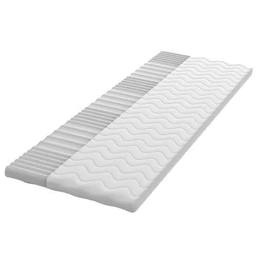 7-Zonen Matratzentopper 200x200cm - Kaltschaum H3 - Matratzenauflagen mit 5,5 cm Höhe, orthopädischer Wellenschnitt für optimale Wirbelsäulenstützung und erholsamen Schlaf. Waschbarer Bezug und rutschfeste Bänder für hohen Hygienekomfort.