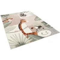 Pergamon Kinder Teppich Softstar Kids Tierwelt Mintgrün Beige - Teppich fürs Kinderzimmer, schadstoffgeprüft nach Öko-Tex Standard 100, ideal für Parkett und Laminat, auch für Fußbodenheizung geeignet.