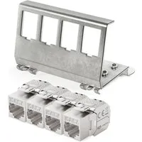 hb-digital Hutschienenadapter 4 Port mit CAT 7 Keystone Modul RJ46 - Robuster Hutschienenadapter für eine einfache Montage auf DIN-Schienen. Mit CAT 7 Keystone Modul für hohe Übertragungsraten bis 10 Gbit/s und zuverlässige Netzwerkverbindungen.