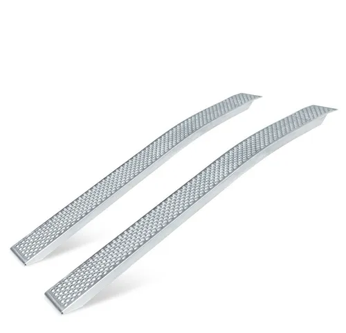 BRB-Lagertechnik Alu-Auffahrrampe (Paar) 2000x200 mm - Auffahrrampe aus hochwertigem Aluminium, gebogen mit 400 kg Tragkraft pro Paar, ideal für sicheres Befahren von Höhenunterschieden. Perfekt für den Einsatz im Garten oder in der Werkstatt.