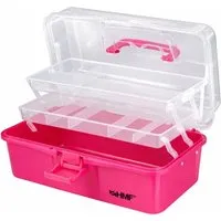 HMF STK901-03 Nähkasten Mit 3 Ebenen Sortierbox Pink 365x205x160 mm Für Nähzubehör Und Handarbeitsmaterial